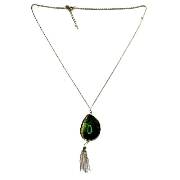 Gold Color Chain Necklace with EMERALD Green Color Pendant and Charms - Picture 2 of 3